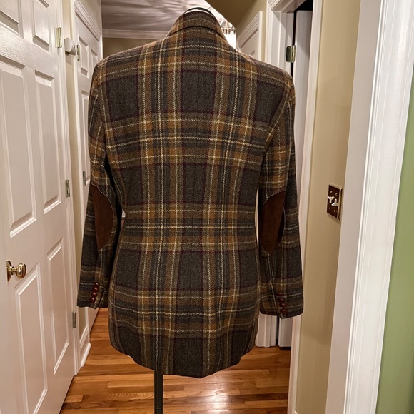 EUC Women's Lauren Ralph Lauren Brown Plaid Wool Blazer Elbow Patches Size 16 - Picture 6 of 8